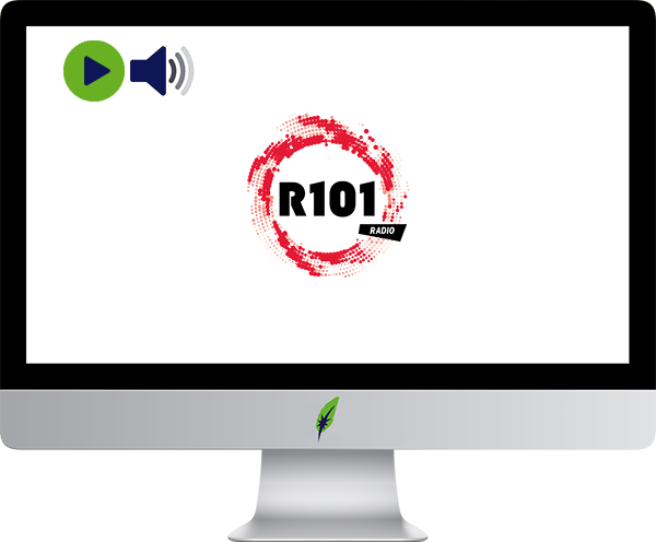 Afbeelding computerscherm met logo radiozender Radio 101 - Italië - in kleur op transparante achtergrond - 600 * 496 pixels